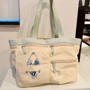 FURLA Med. Ivory Nylon Tote w. Leather Trim